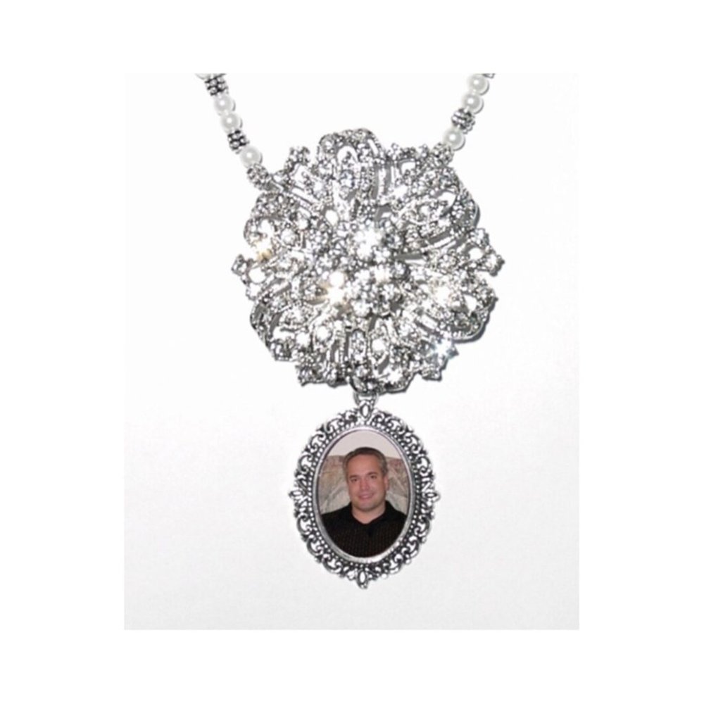 Wedding Bouquet Memorial Photo Charm Crystal Gems and Pearls